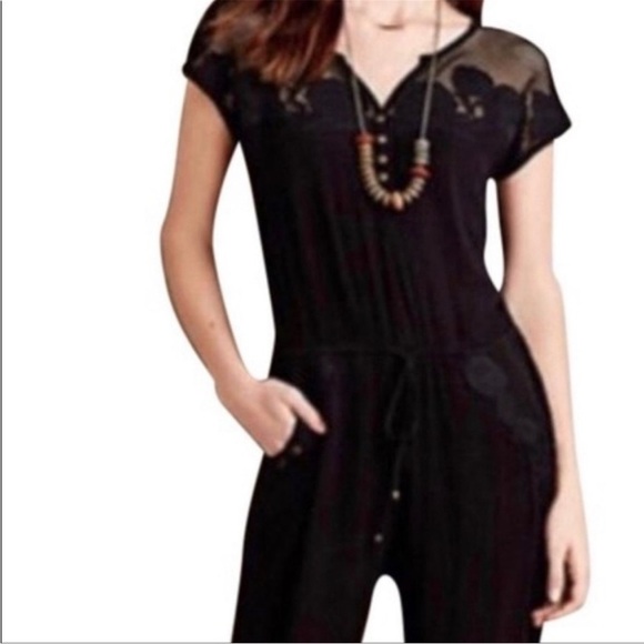 Anthropologie Crinkle Gauze Jumpsuit with Floral Appliqué and Mesh by Lilka
XS - Picture 3 of 16